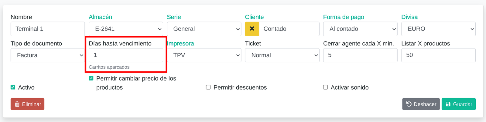 Aparcar y recuperar un ticket del TPV