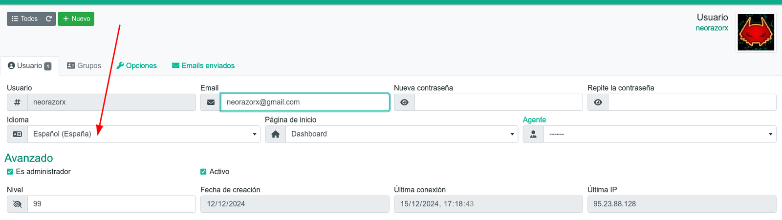 Cambiar idioma del negocio o por usuario
