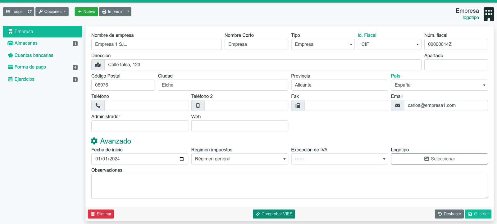 Cómo cambiar los datos de la empresa