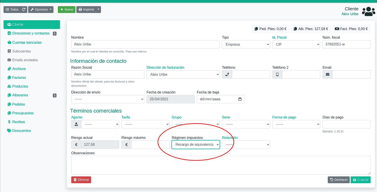 Cómo configurar impuestos y recargo de equivalencia