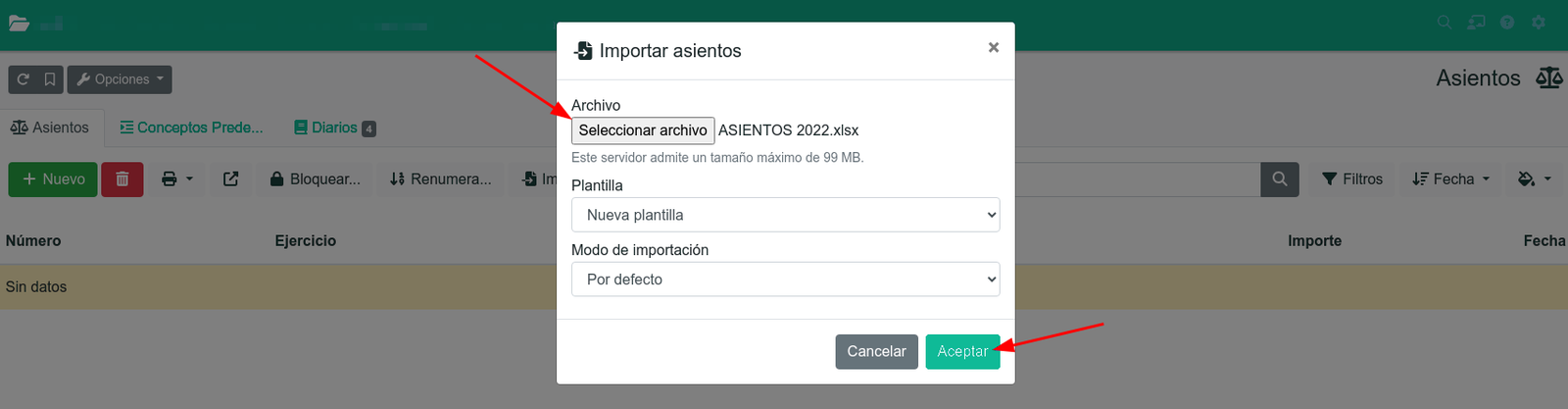 Cómo copiar asientos de excel a gestioerp.cat