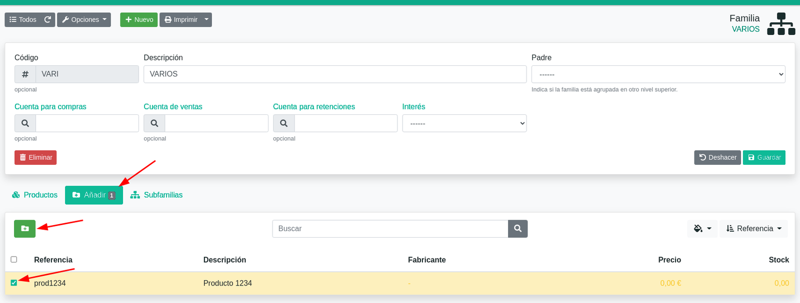 Cómo crear familias de productos