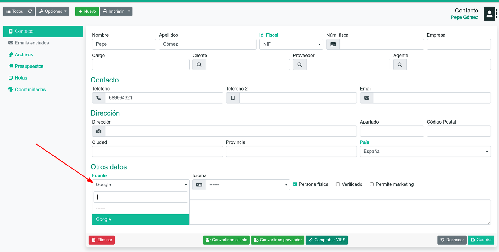Cómo crear fuentes en el CRM