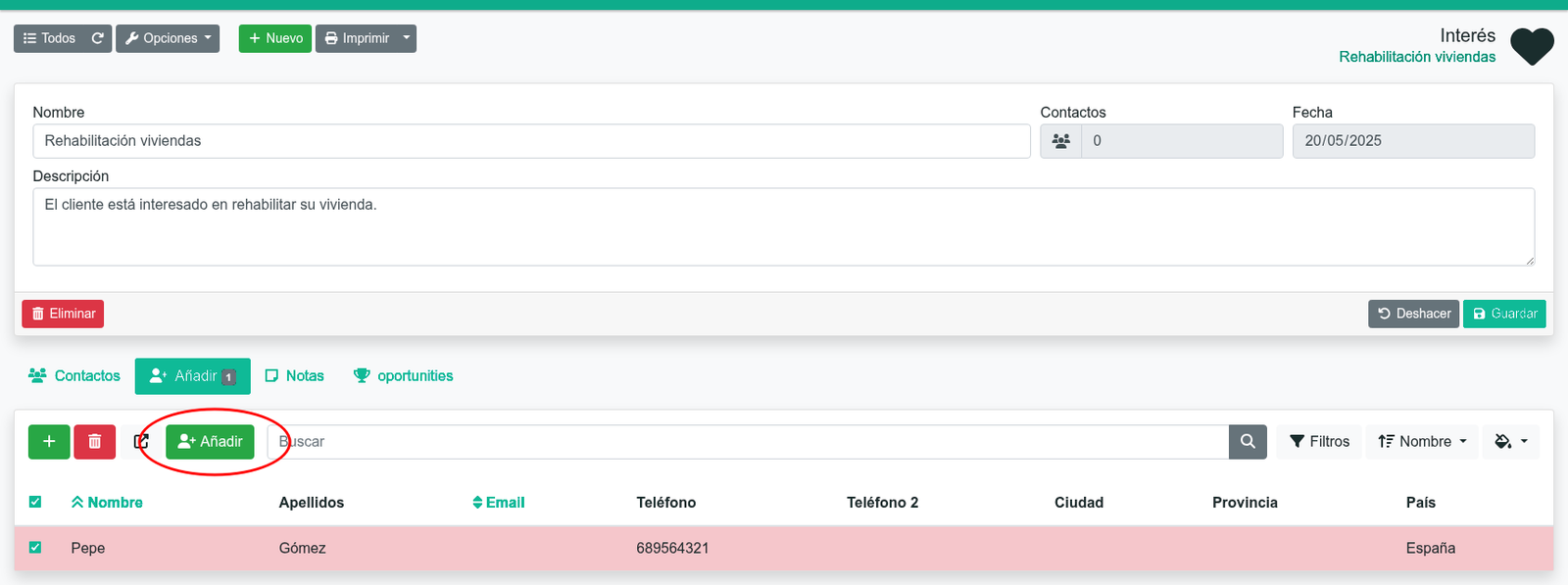 Cómo crear intereses en el CRM