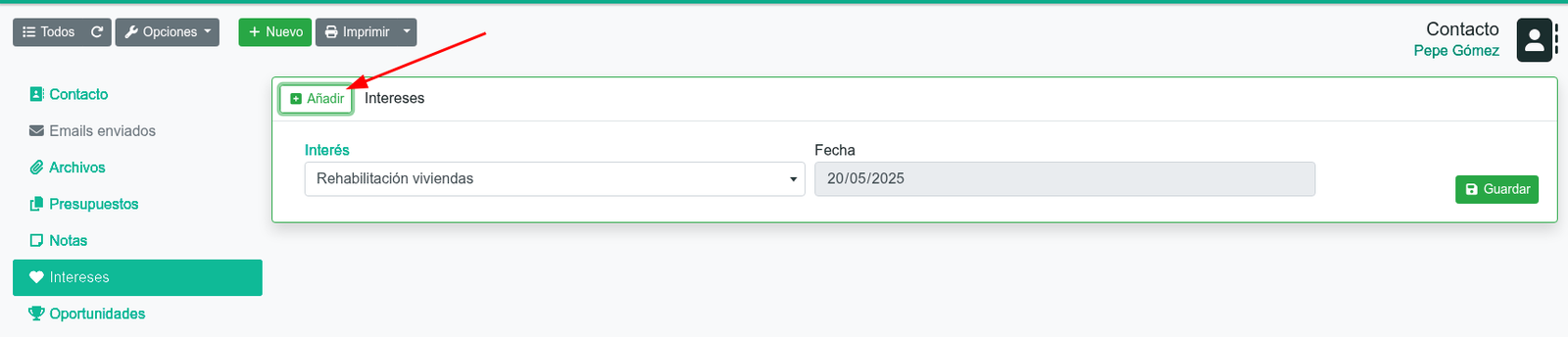 Cómo crear intereses en el CRM