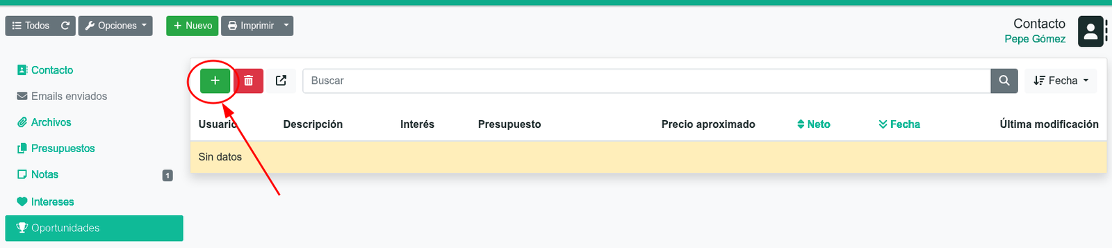 Cómo crear oportunidades (leads) en el CRM
