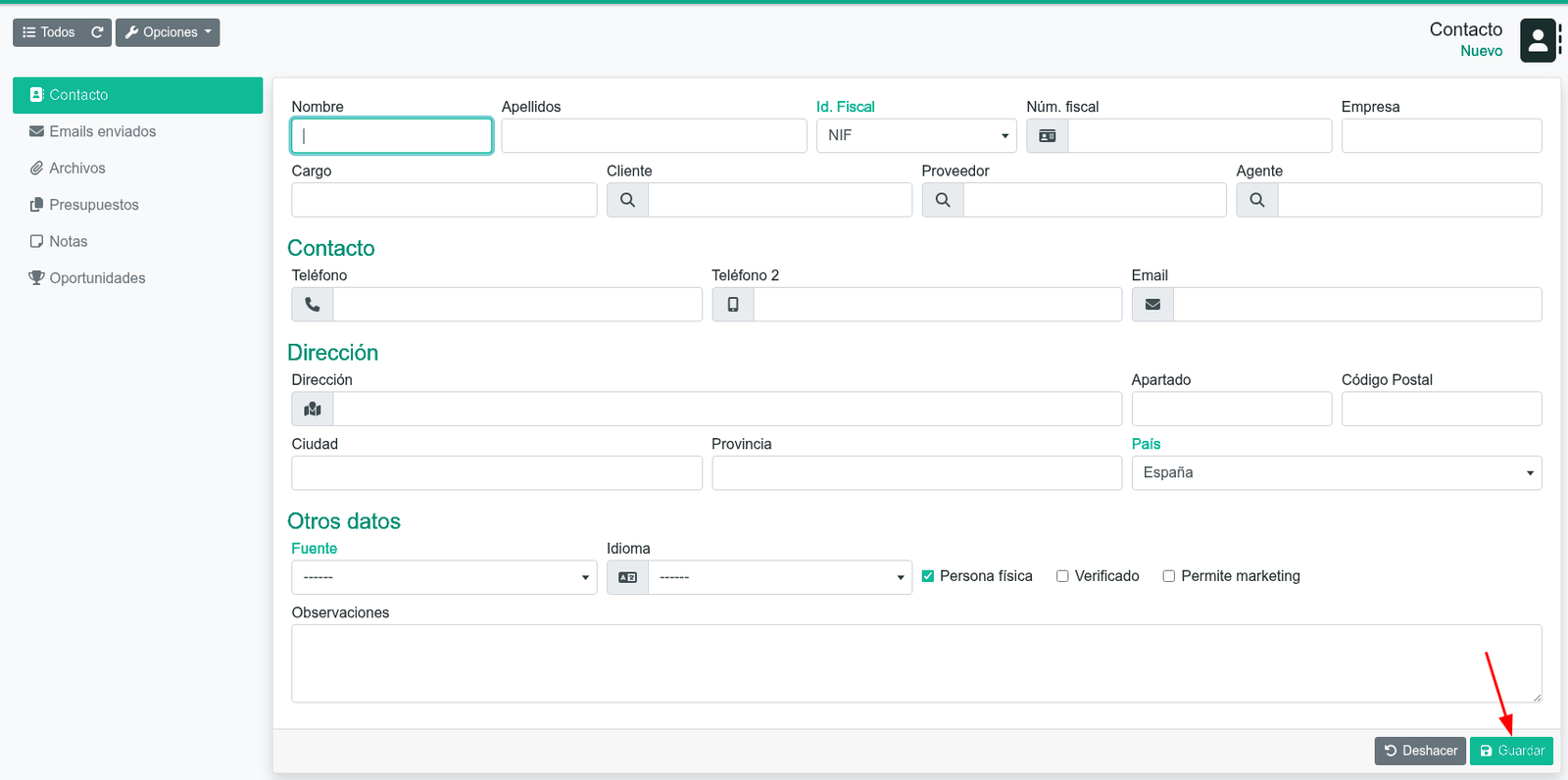 Cómo crear un contacto en el CRM