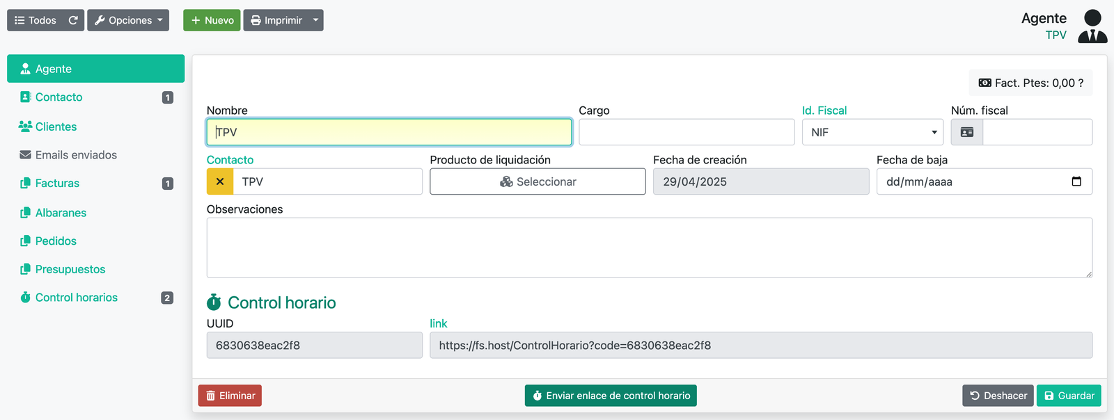 Como crear un empleado para el control horario