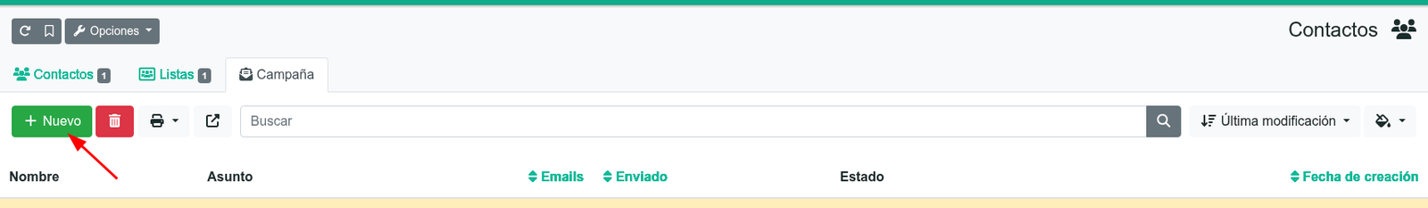 Botón de email en los listados
