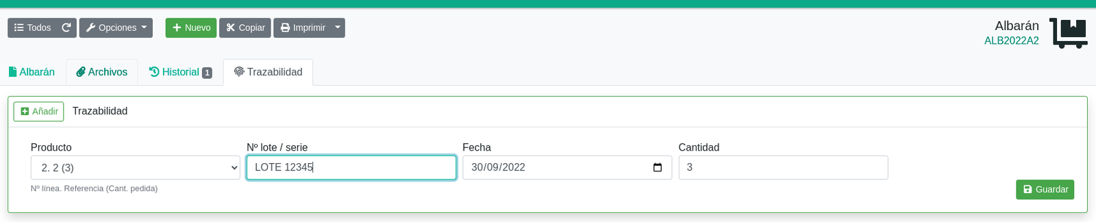 Registrar lotes en las compras