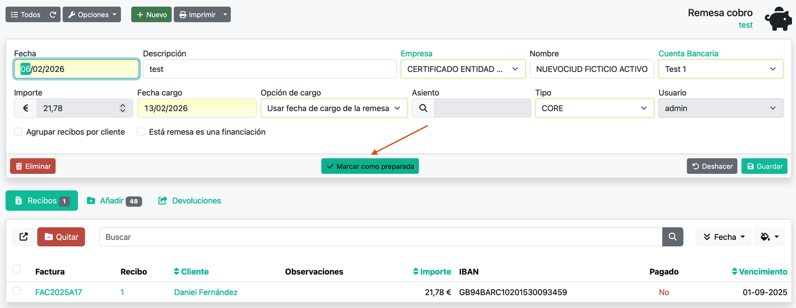 Crear la remesa