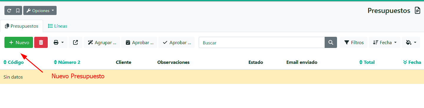 Cómo registrar un presupuesto de compra