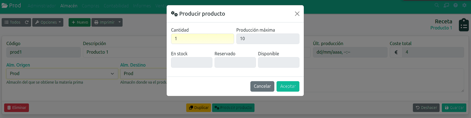 Lanzar una orden de producción