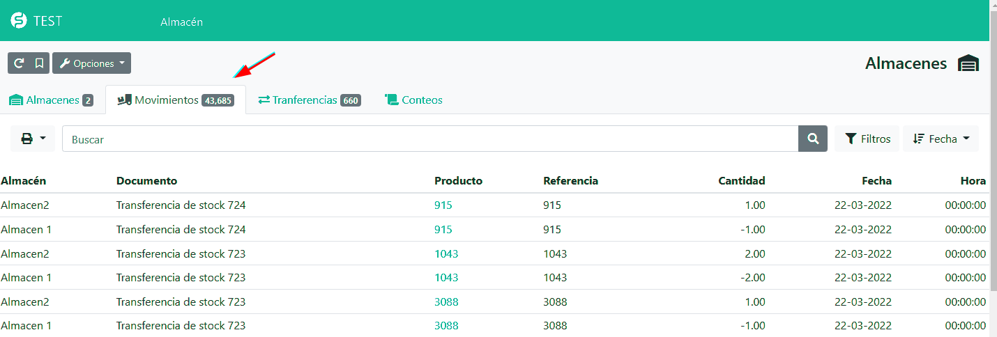 Ver los movimientos de stock
