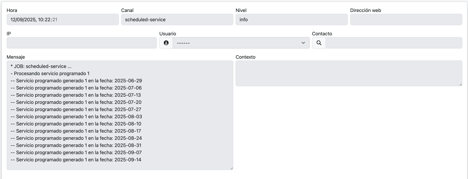Creación automática de servicios programados