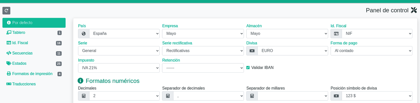 El panel de control
