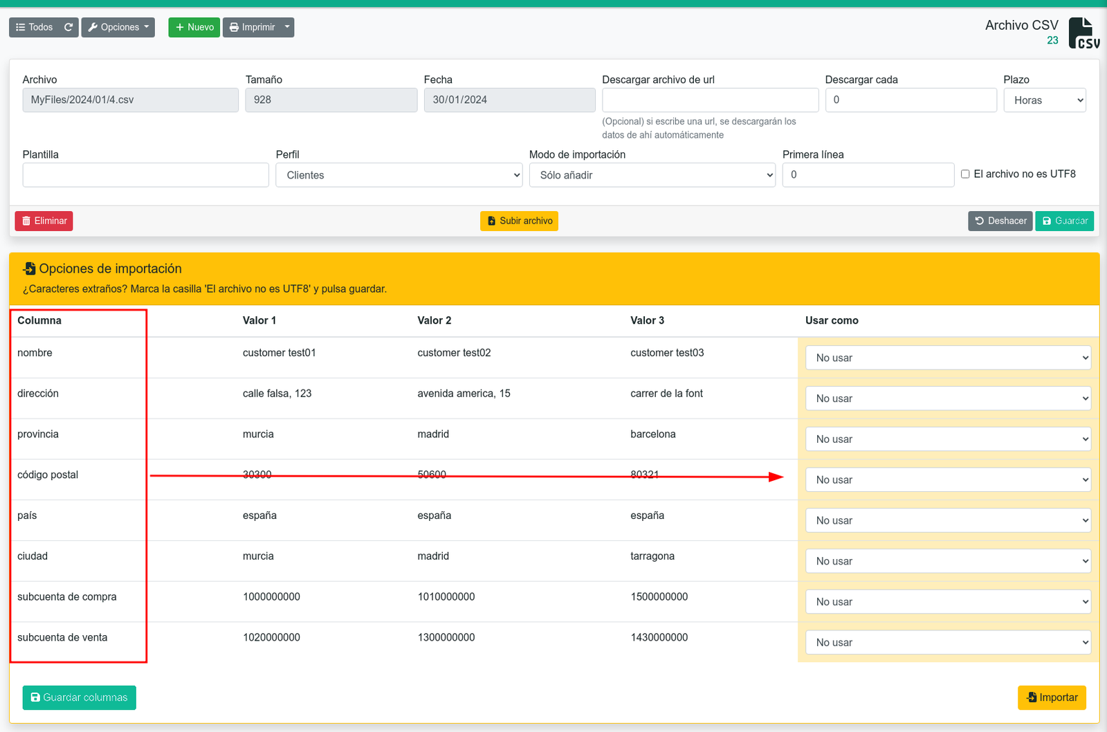 Importación avanzada y programada