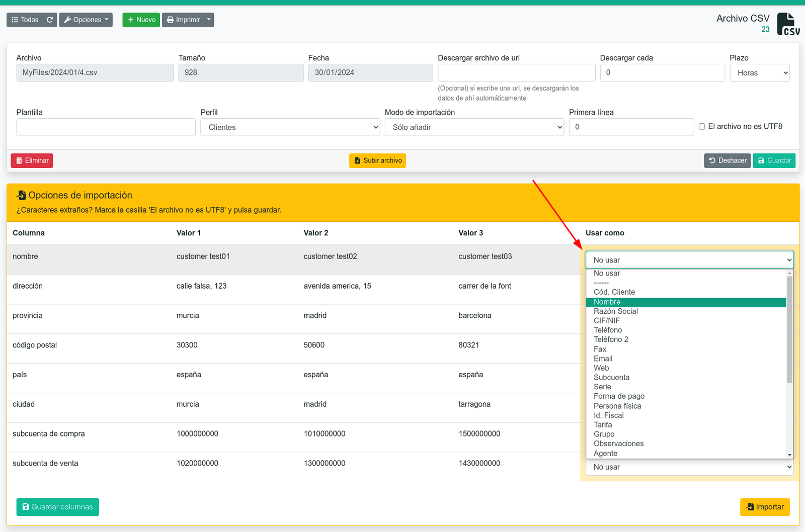 Importación avanzada y programada