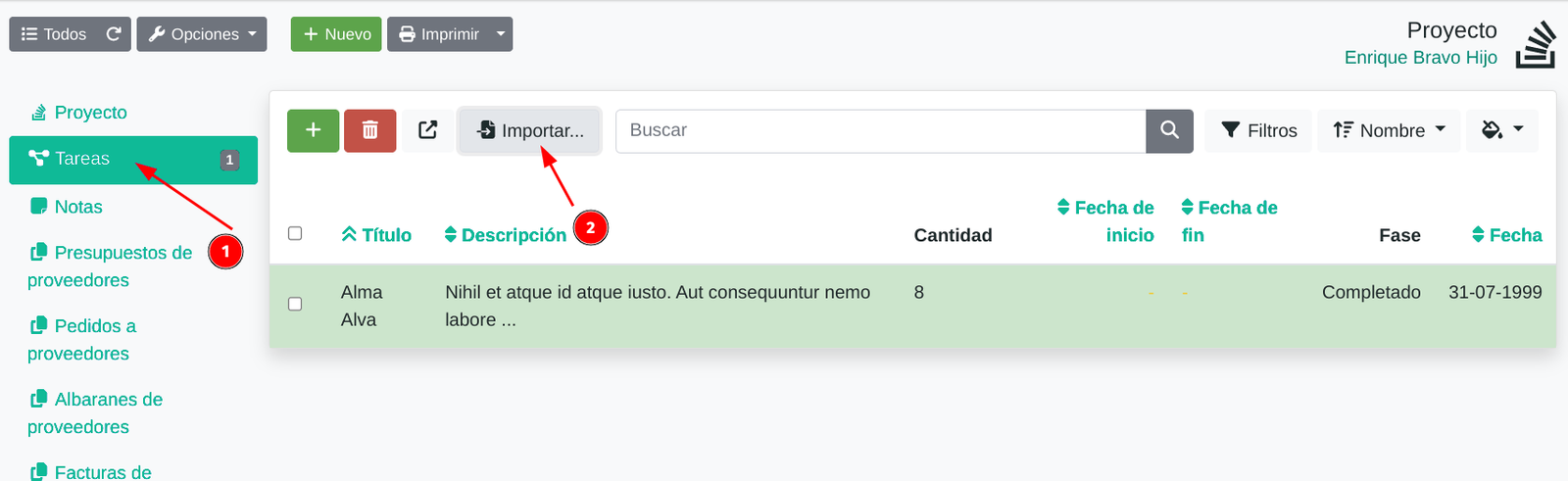 Importar o copiar tareas desde otro proyecto
