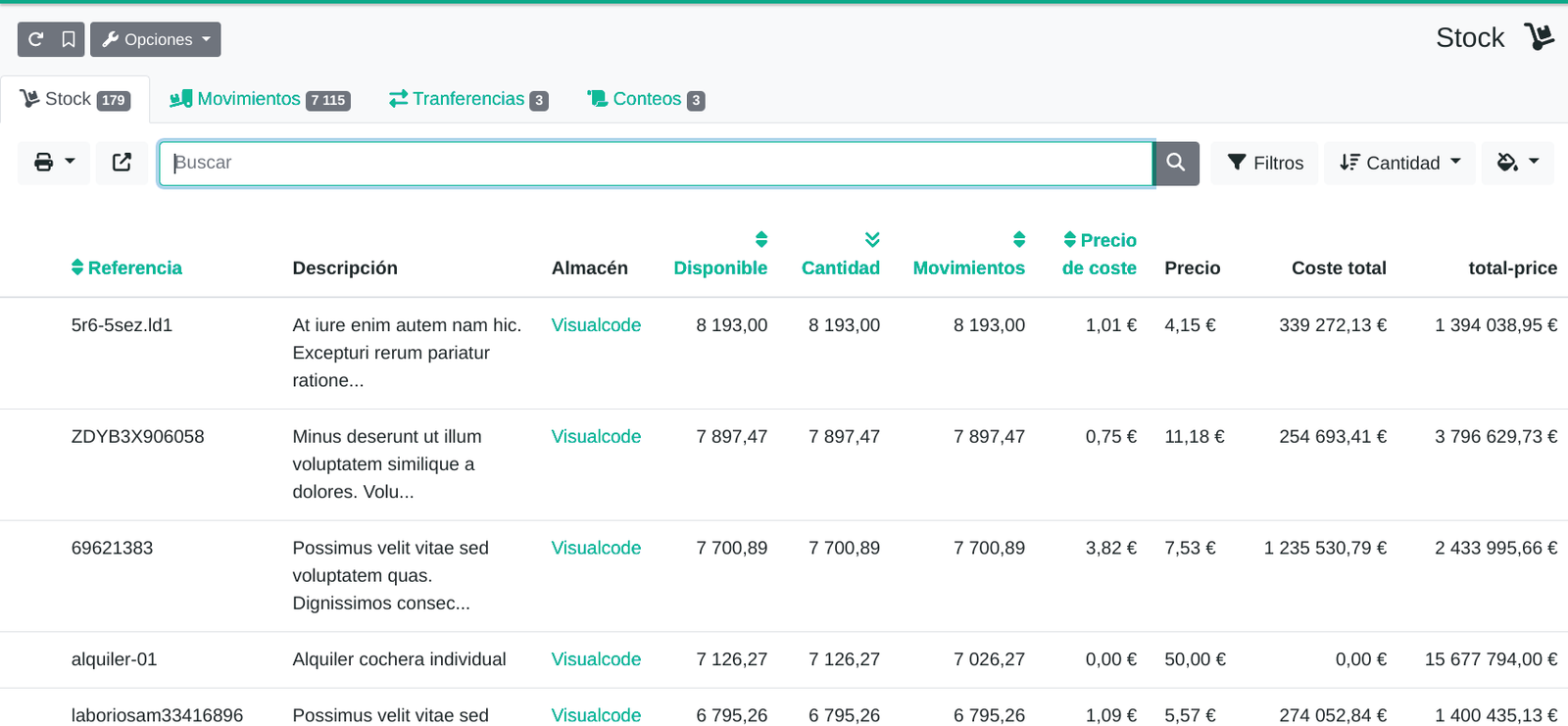 Inventario valorado al coste