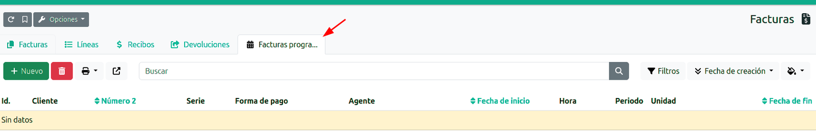 Lista de facturas programadas