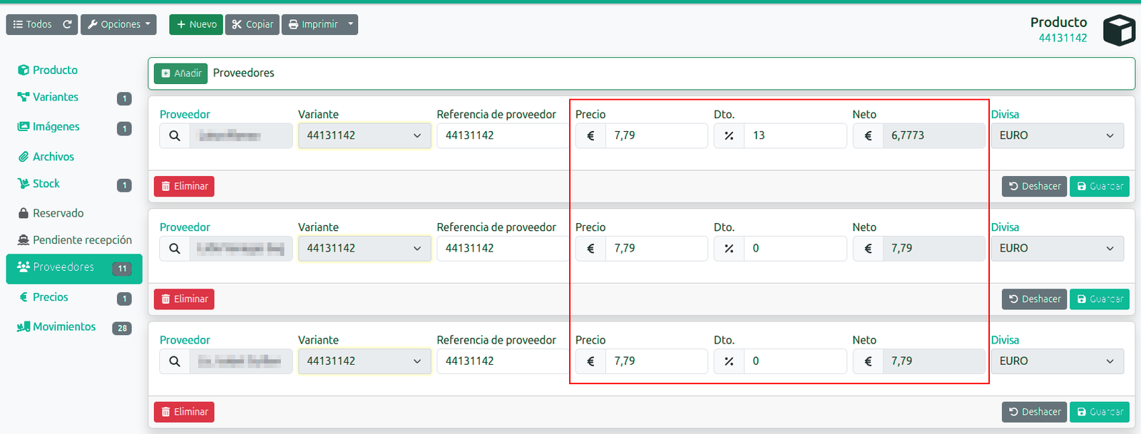 Actualizar precios en masa