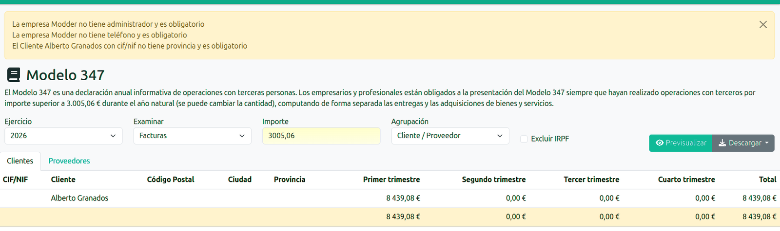 Operaciones con terceros