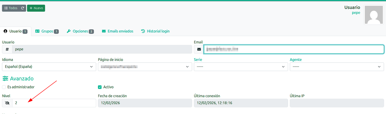 Niveles de usuarios