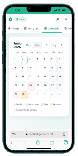 Calendario, festivos y ausencias